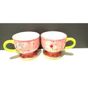 Cupcake Collection by Joy Set of 2 Cupcake Party Ceramic Pedestal Mugs